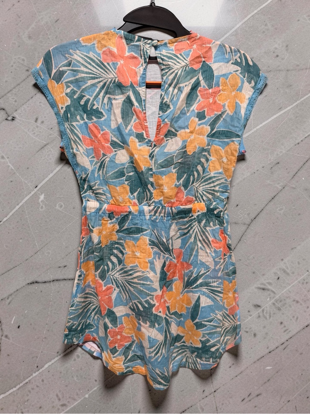 Abercrombie Kids Tropical Floral Dress Lace Trim Blue Yellow Orange Girls Med - Picture 2 of 5